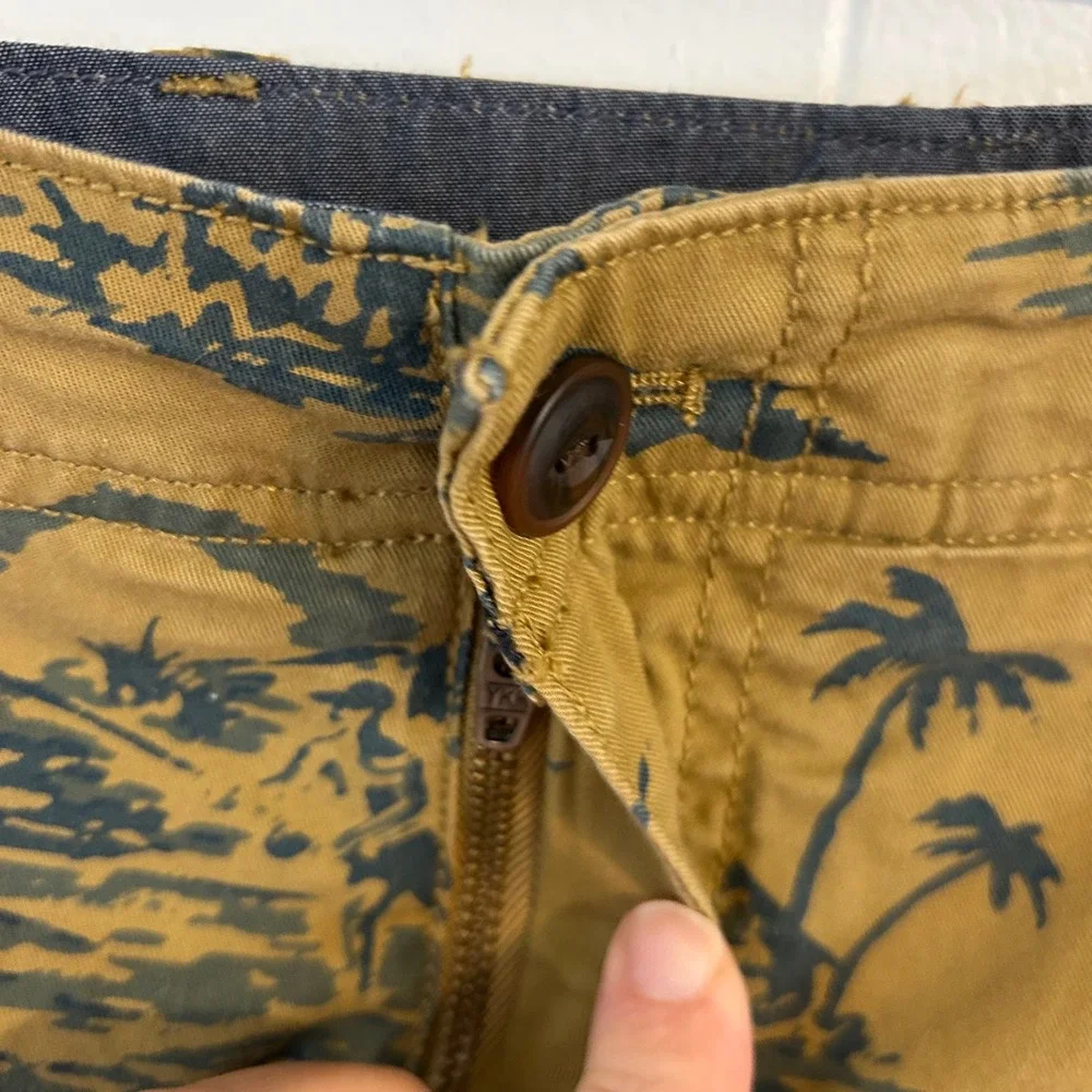 Nautica Mens Tropical Island Print Chino Shorts Mustard‎ Tan Blue Size 38W